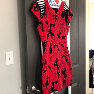 Parker Mini Dress - Size S Black and Red Brocade